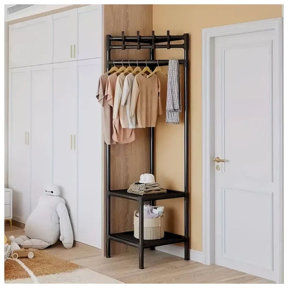 MINARI - Perchero Colgador de Ropa Esquinero Organizador Multiusos Negro P51