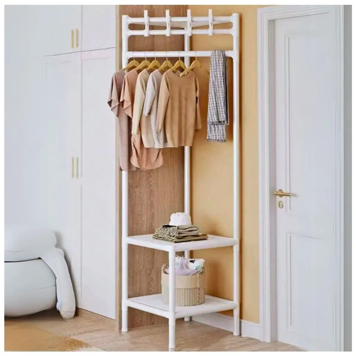 MINARI - Perchero Colgador de Ropa Esquinero Organizador Multiusos Blanco P51