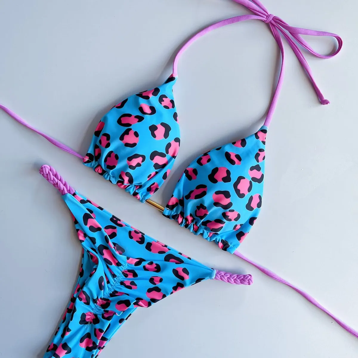 GENERICO - BIKINI CELESTE PRINT FUCSIA