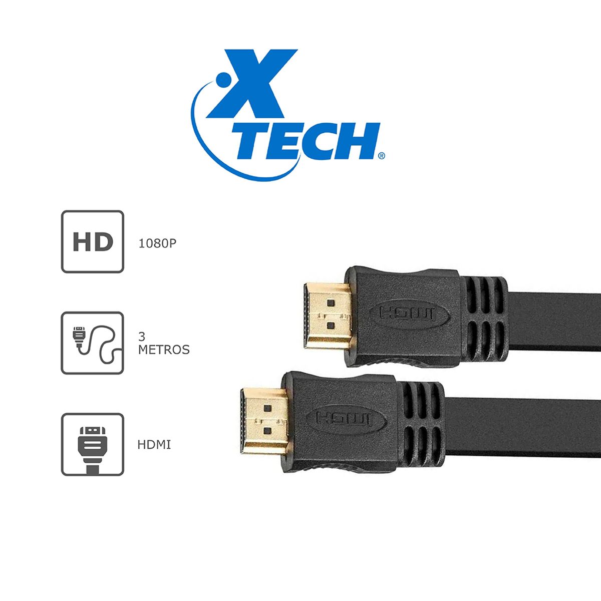 XTECH - Cable HDMI Plano con Conector Macho a Macho 3 mts XTC-410