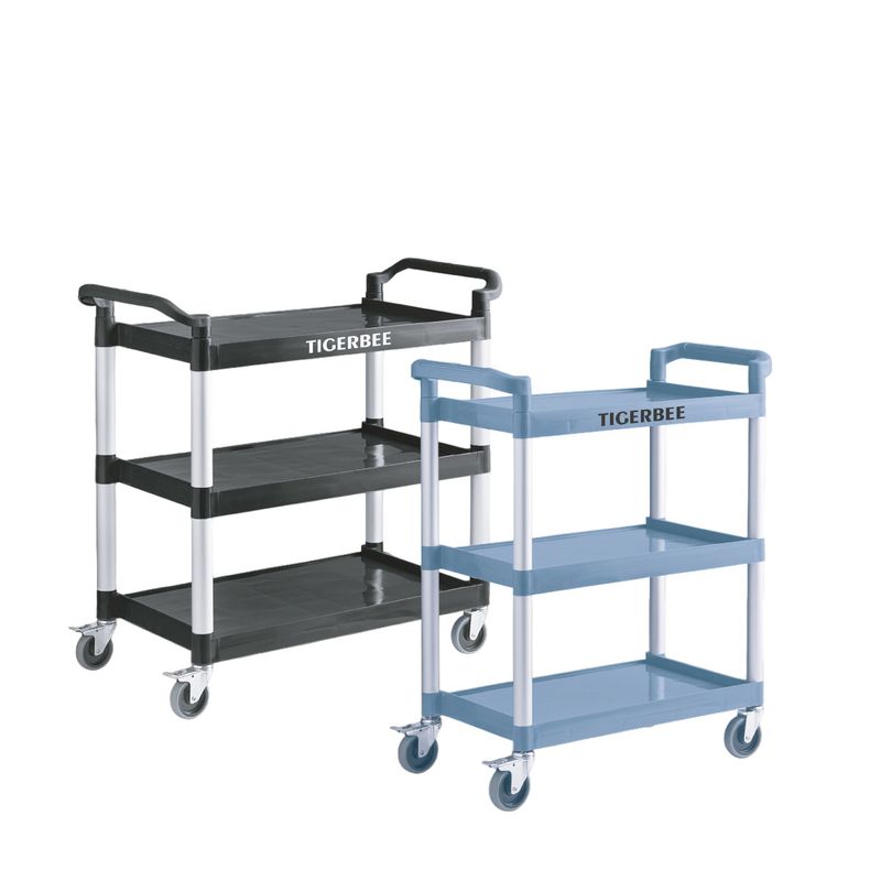 TIGERBEE - CARRITO UTILITARIO AZUL DE TRES ESTANTES CON RUEDAS GRANDE