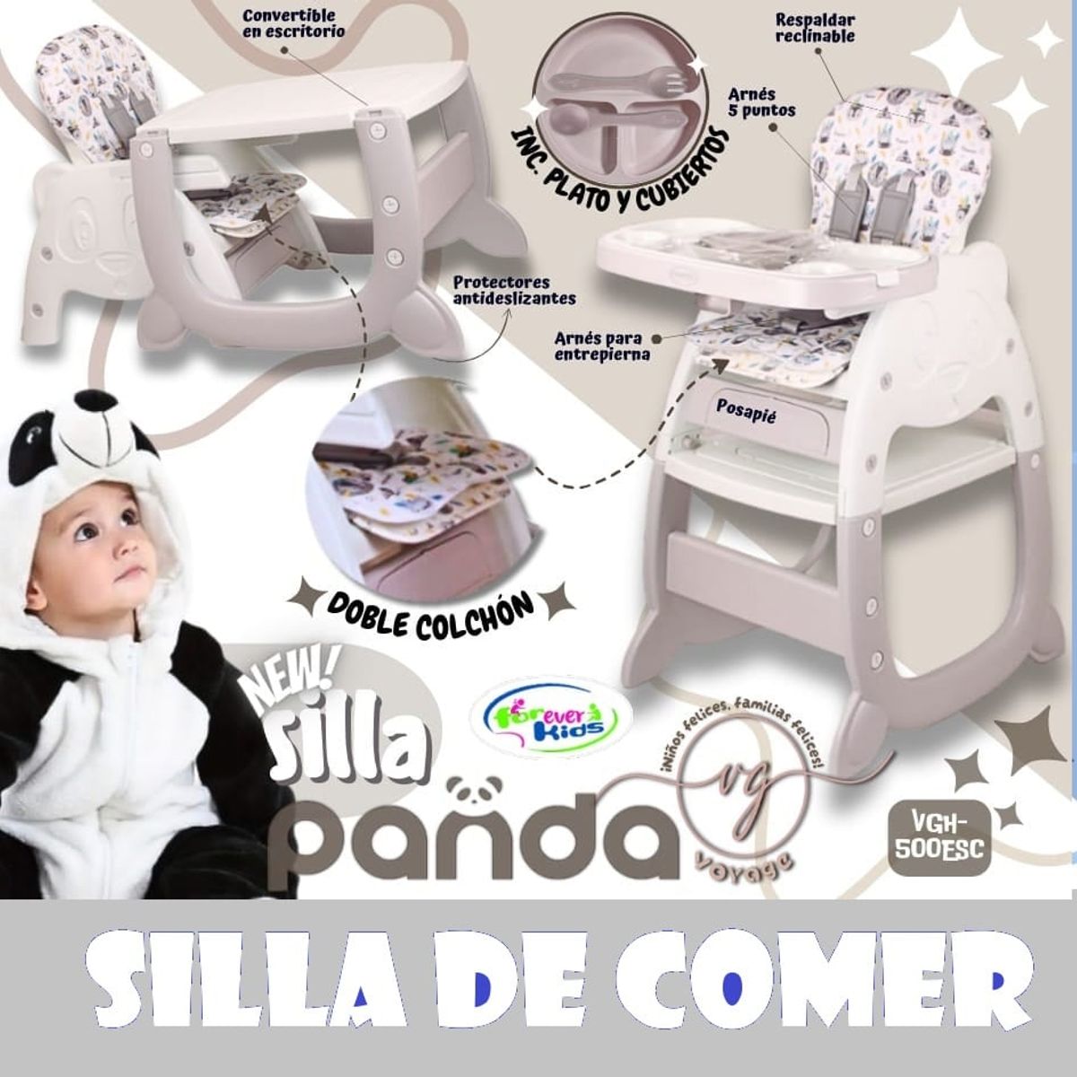 BABY HAPPY - Silla de Comer para Bebe Carpeta y Plato Silicona
