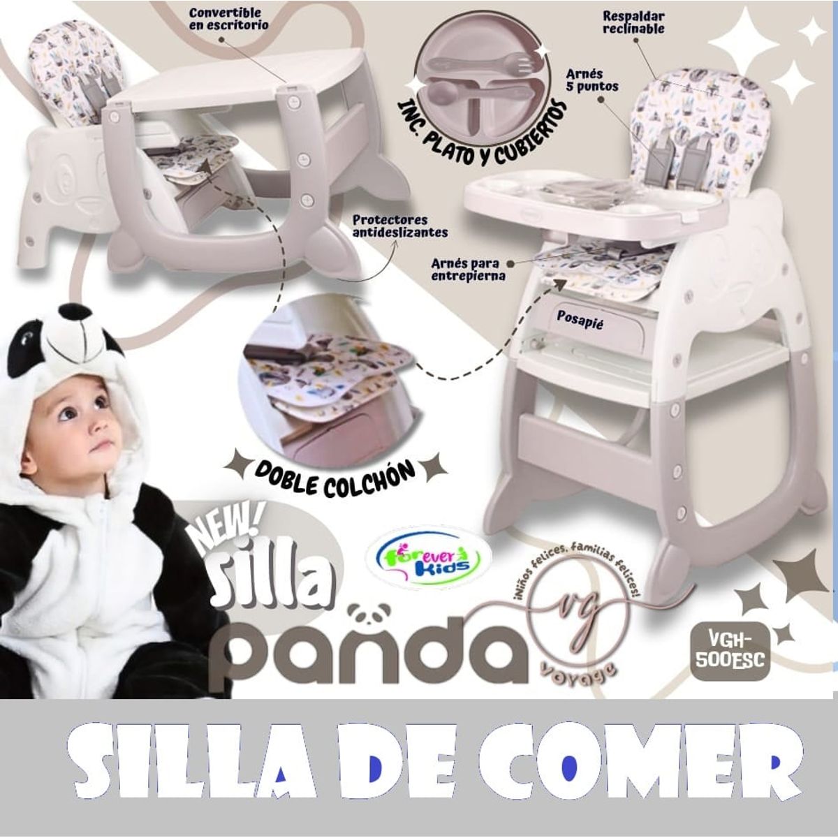 BABY HAPPY - Silla de Comer para Bebe Carpeta y Plato Silicona
