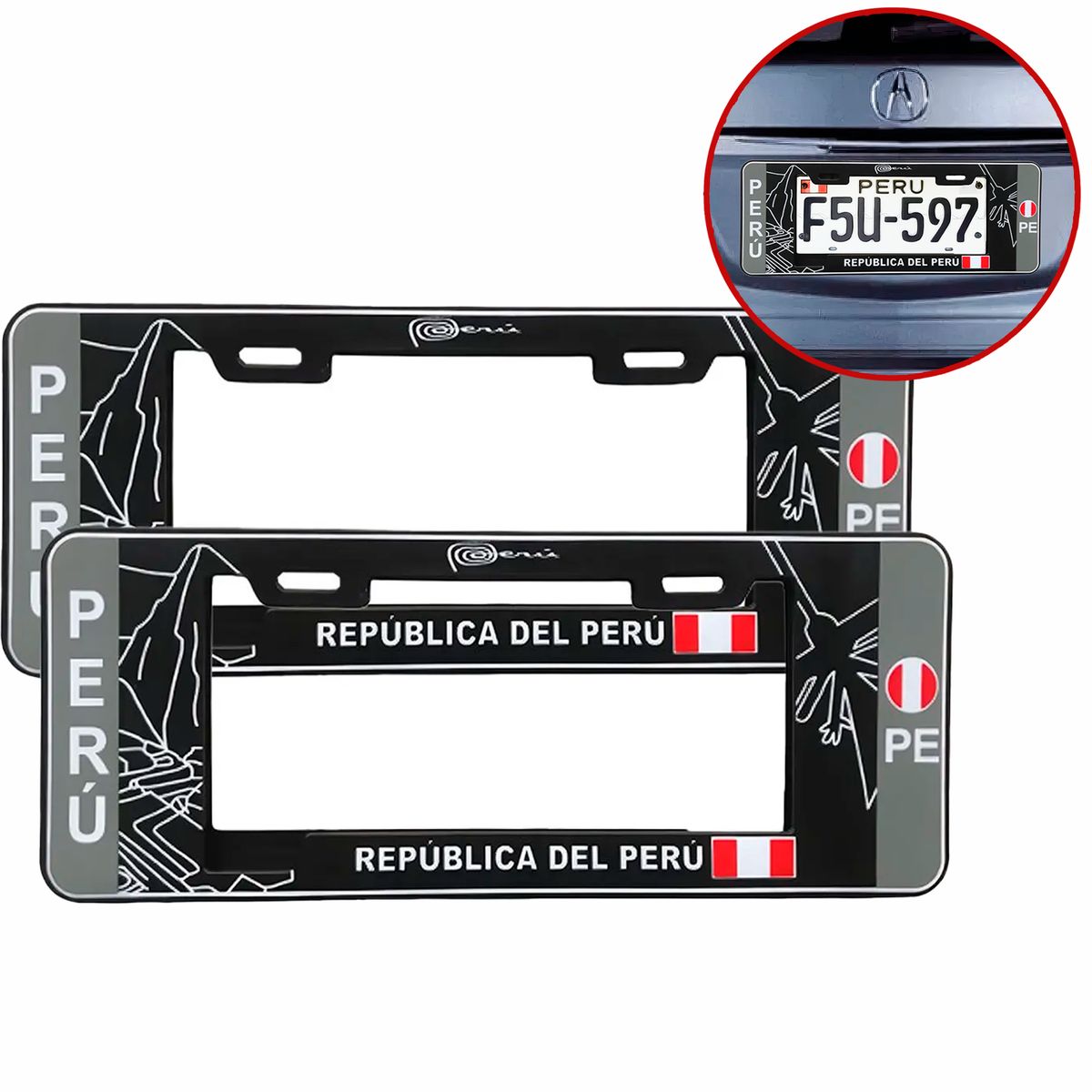 GENERICO - Porta Placa Modelo Europeo Machu Picchu Negro