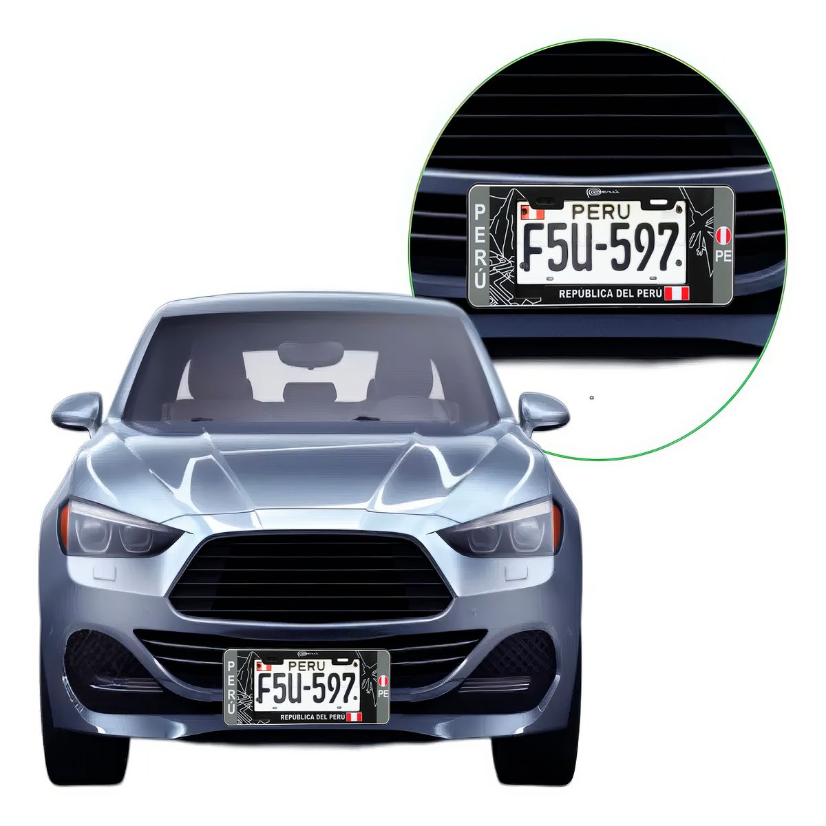 GENERICO - Porta Placa Modelo Europeo Machu Picchu Negro