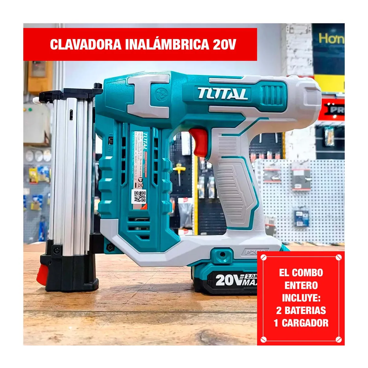 TOTAL TOOLS - CLAVADORA 20V TOTAL INALÁMBRICO + HERRAMIENTA MULTIFUNCIÓN Y LENTE