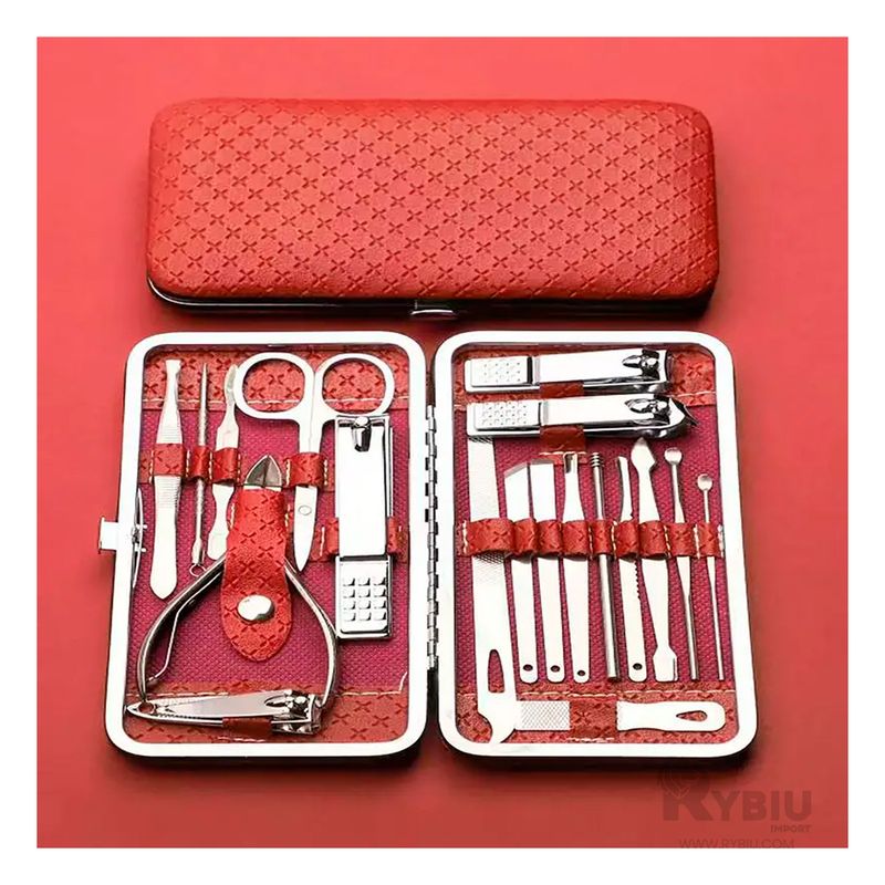 RYBIU IMPORT - Set de Manicure Portatil Contiene 19 Piezas en Rojo
