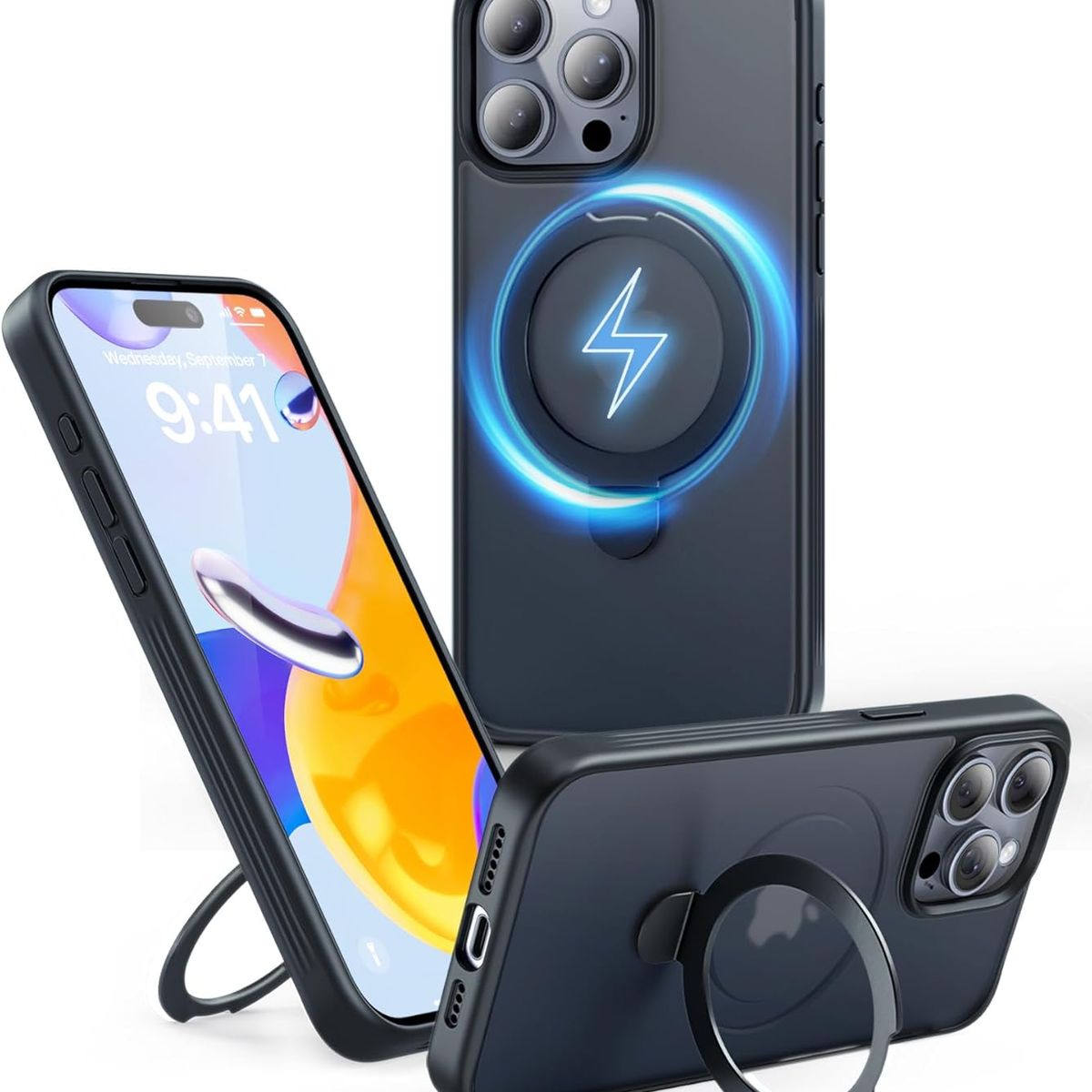 GENERICO - Case iPhone 16 Pro Max con soporte giratorio de 360°MagSafe- Negro