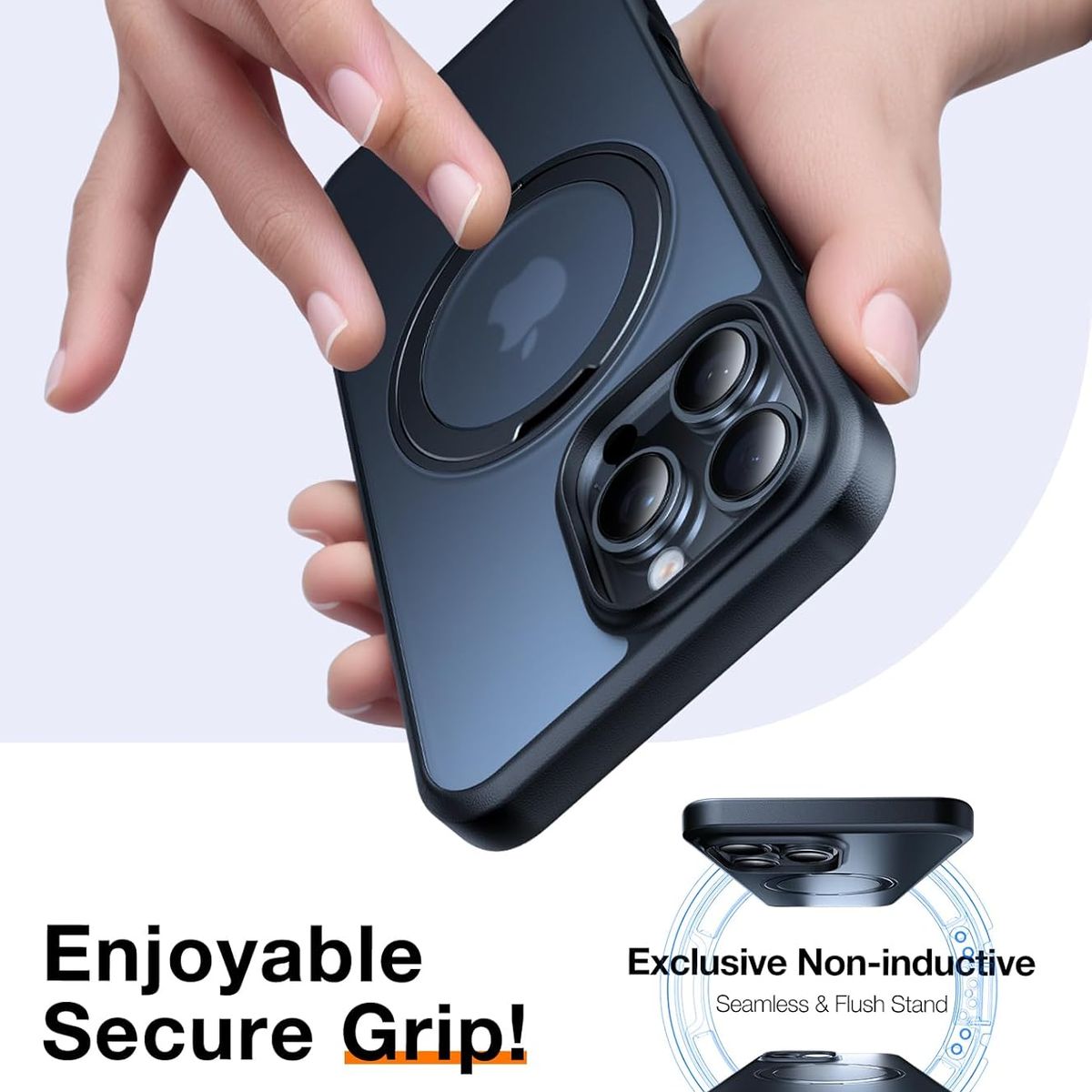 GENERICO - Case iPhone 16 Pro Max con soporte giratorio de 360°MagSafe- Negro