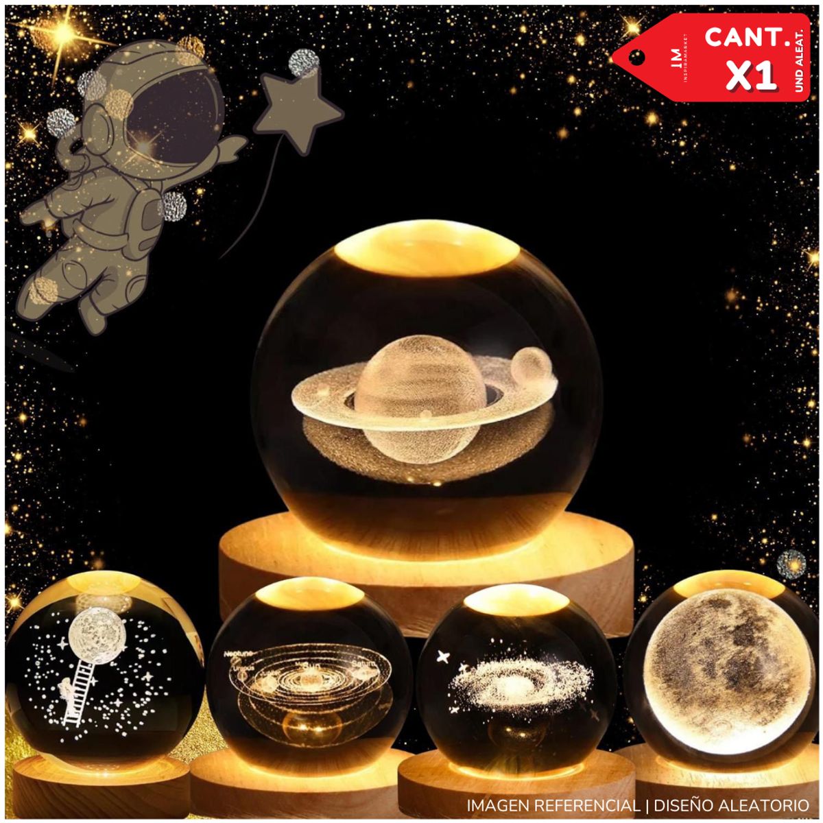 INSPIRA MARKET - Esfera 3D Mini Lámpara de Luz Cálida Galaxia