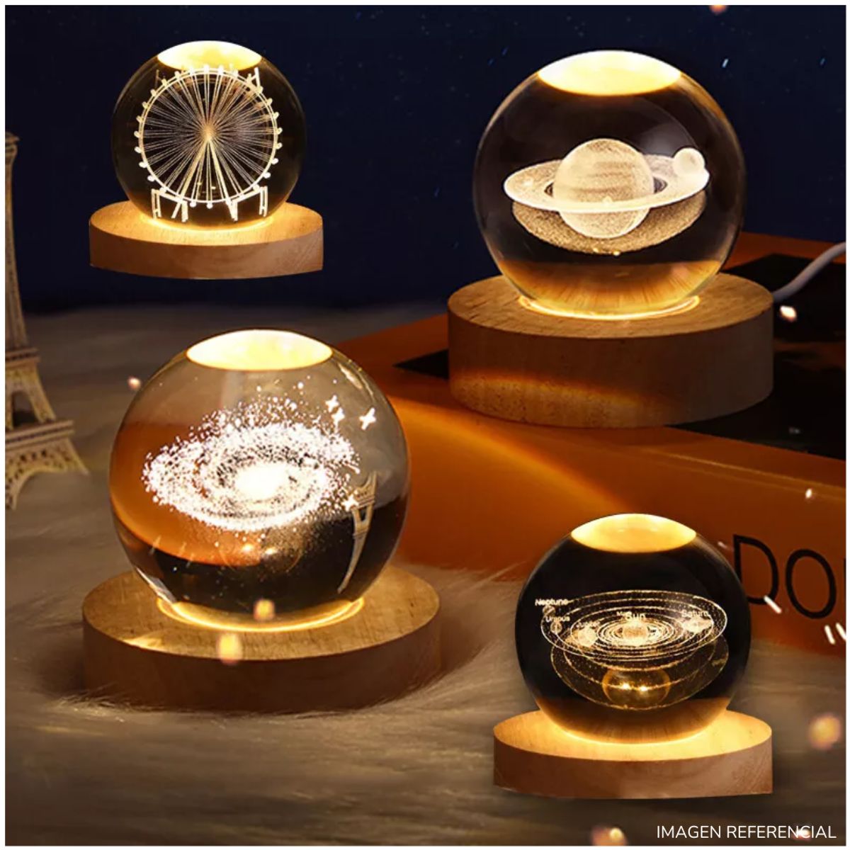 INSPIRA MARKET - Esfera 3D Mini Lámpara de Luz Cálida Galaxia