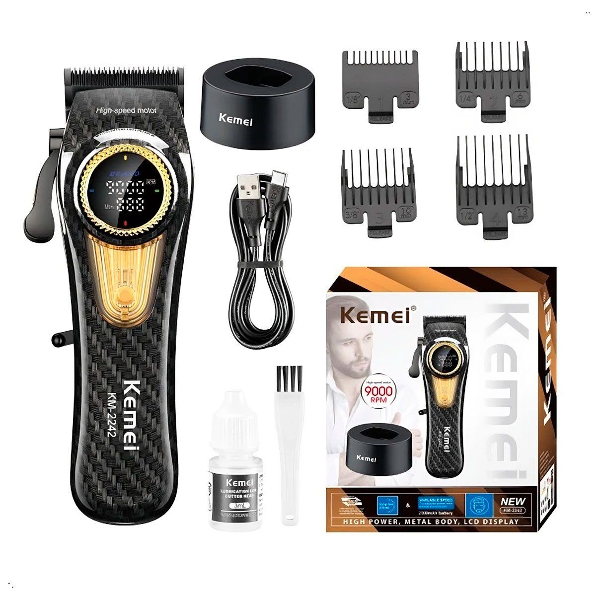 KEMEI - maquina corte barbero KM-2242 base de carga 90000rpm profecional