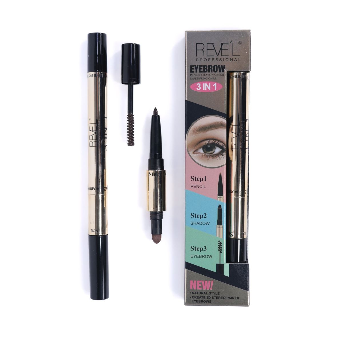 REVE'L PROFESSIONAL - KIT EYEBROW PENCIL CRAYON CREME MARRÓN OSCURO