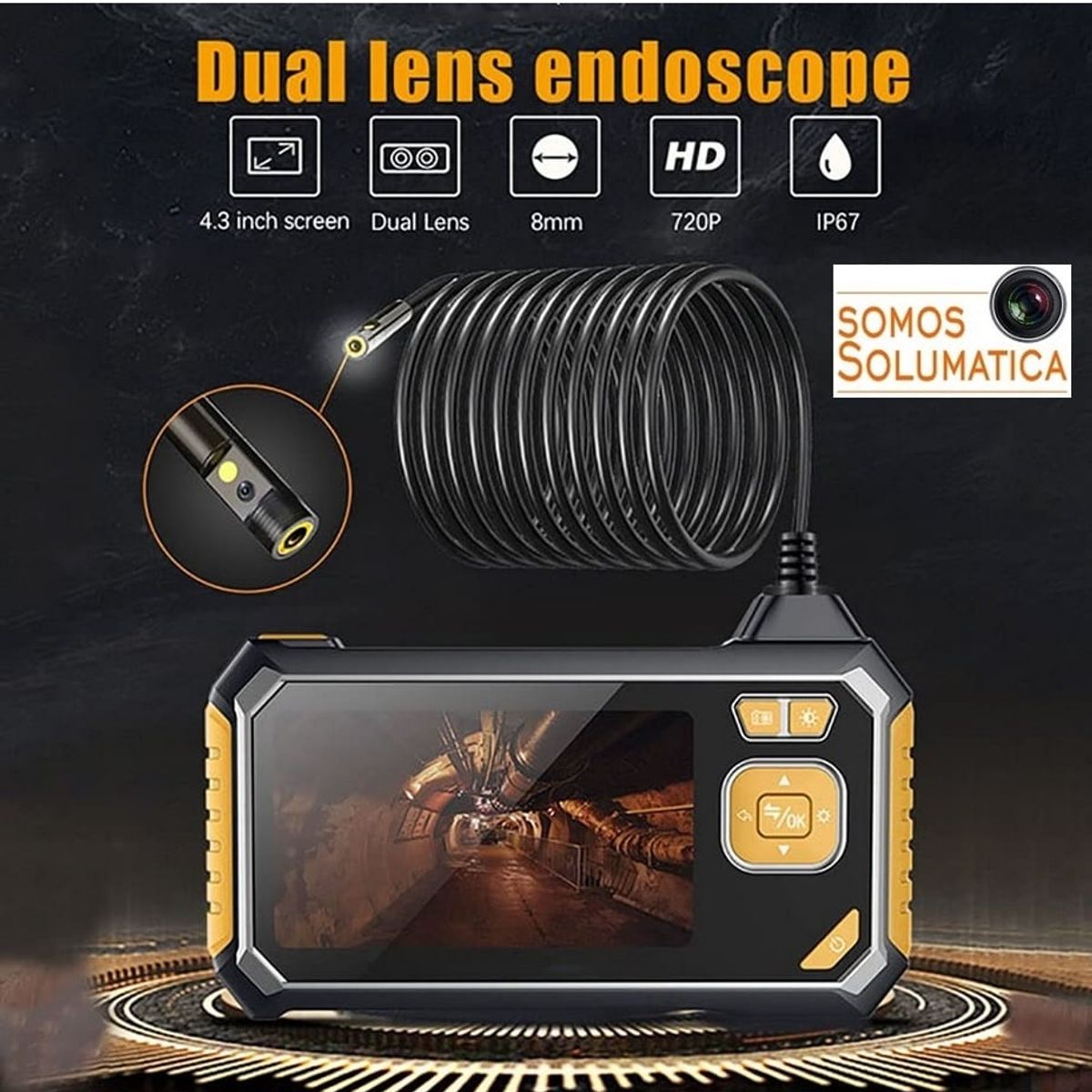 OEM - Camara Endoscopio 3 Metros - Con Pantalla 4.3" Luz Led - Dos Camaras