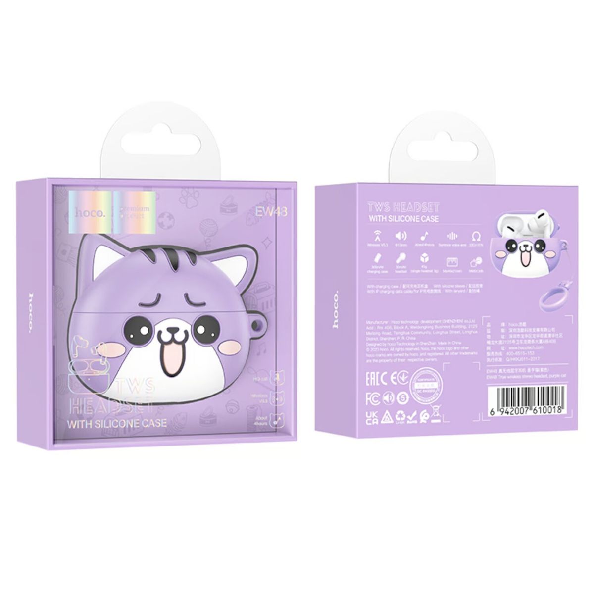 GENERICO - Audífonos Inalámbricos EW48 Auriculares Bluetooth Funda Gato Lila