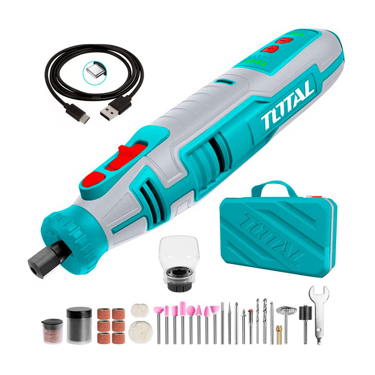 TOTAL TOOLS - MINITORNO GRINDER 8V TOTAL INALÁMBRICO 67 PZS USB TIPO C - COMBO