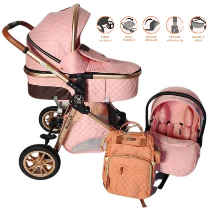 VOYAGE - Coche Voyage Moisés 4 en1 con Portabebé MADRID Rosado