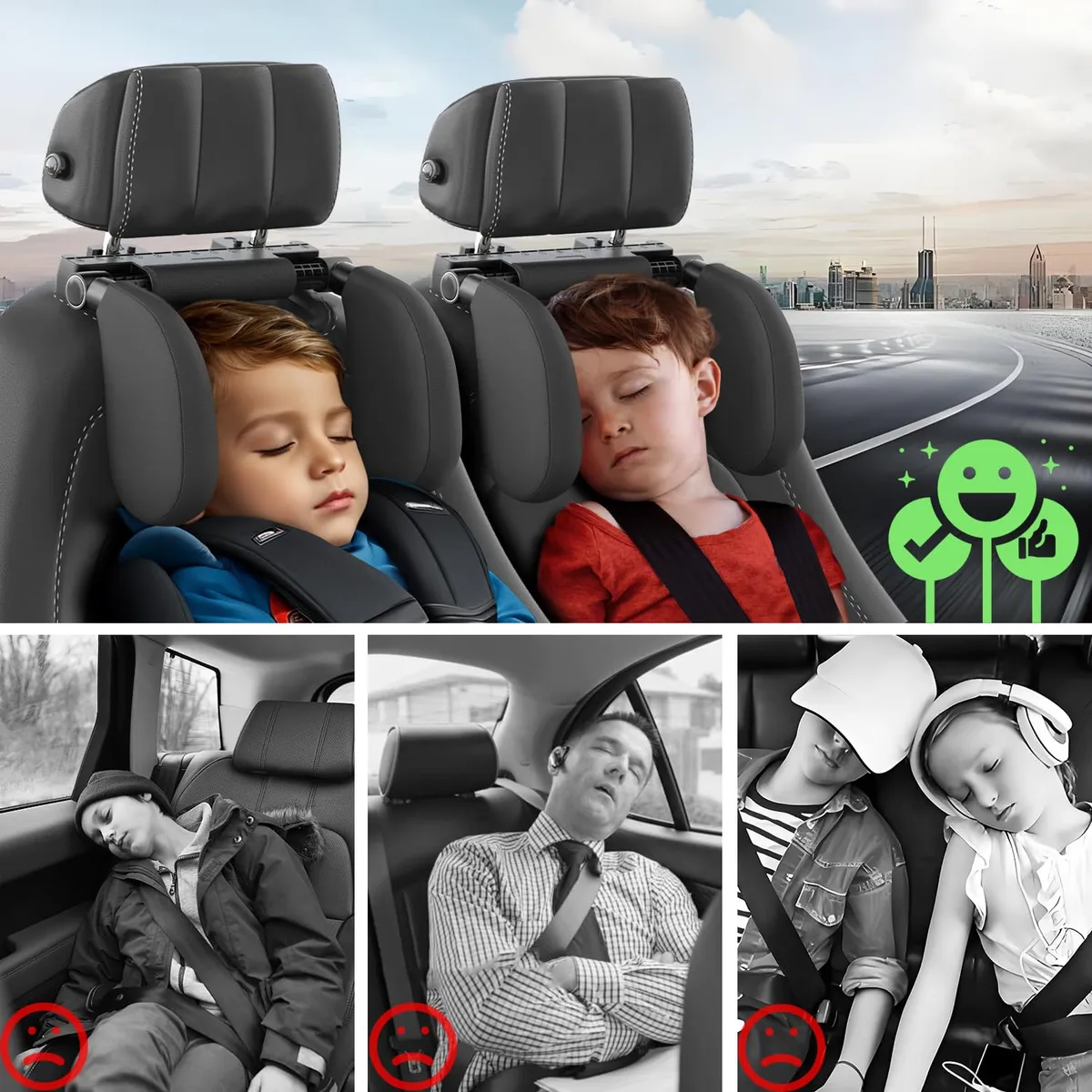 CARJOLLITY - ALMOHADA DE VIAJE REPOSACABEZAS DE BEBE DE AUTO CAMIONETA
