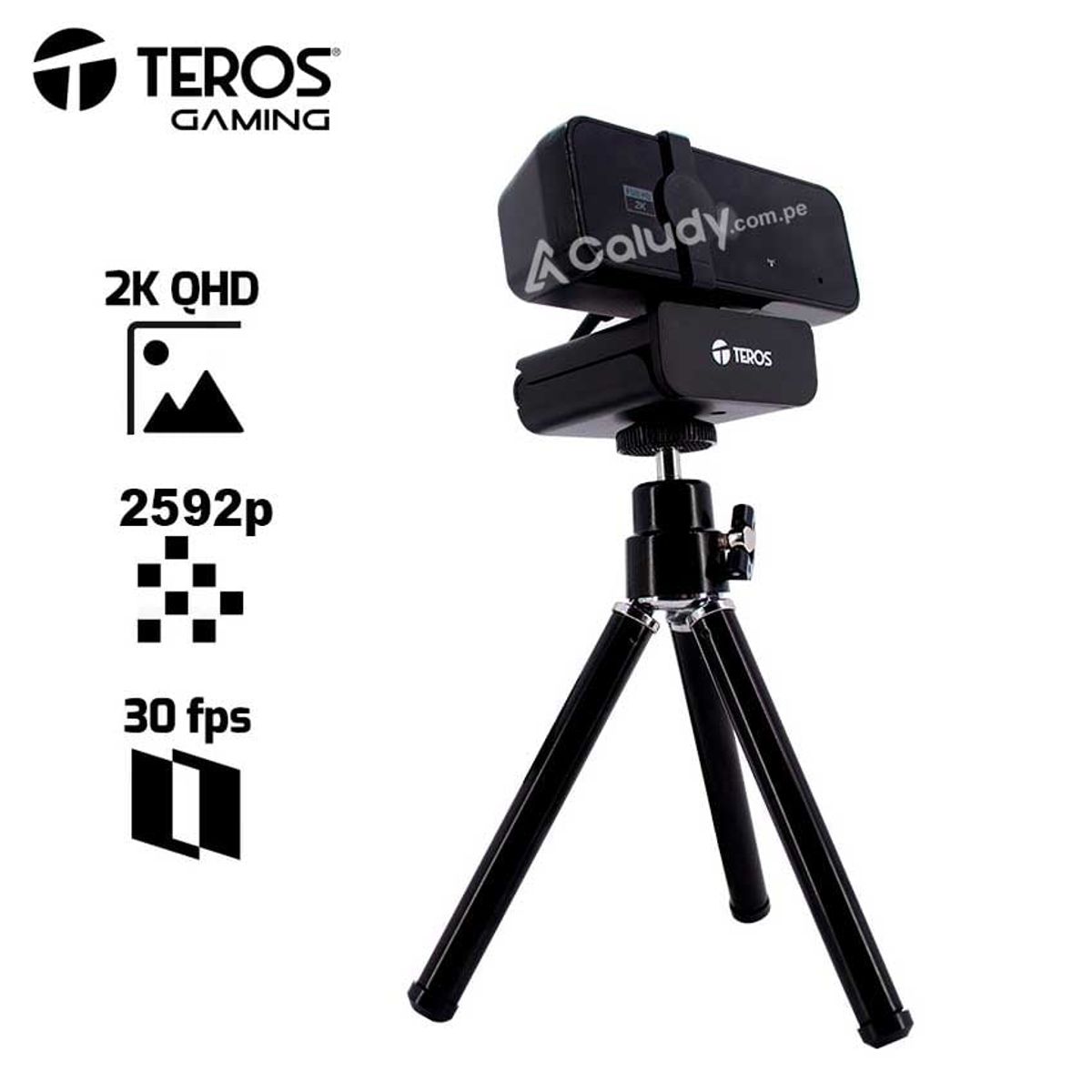 TEROS - Cámara web Teros TE-9072 hasta 2592p 2K micrófono Incluye Tripode