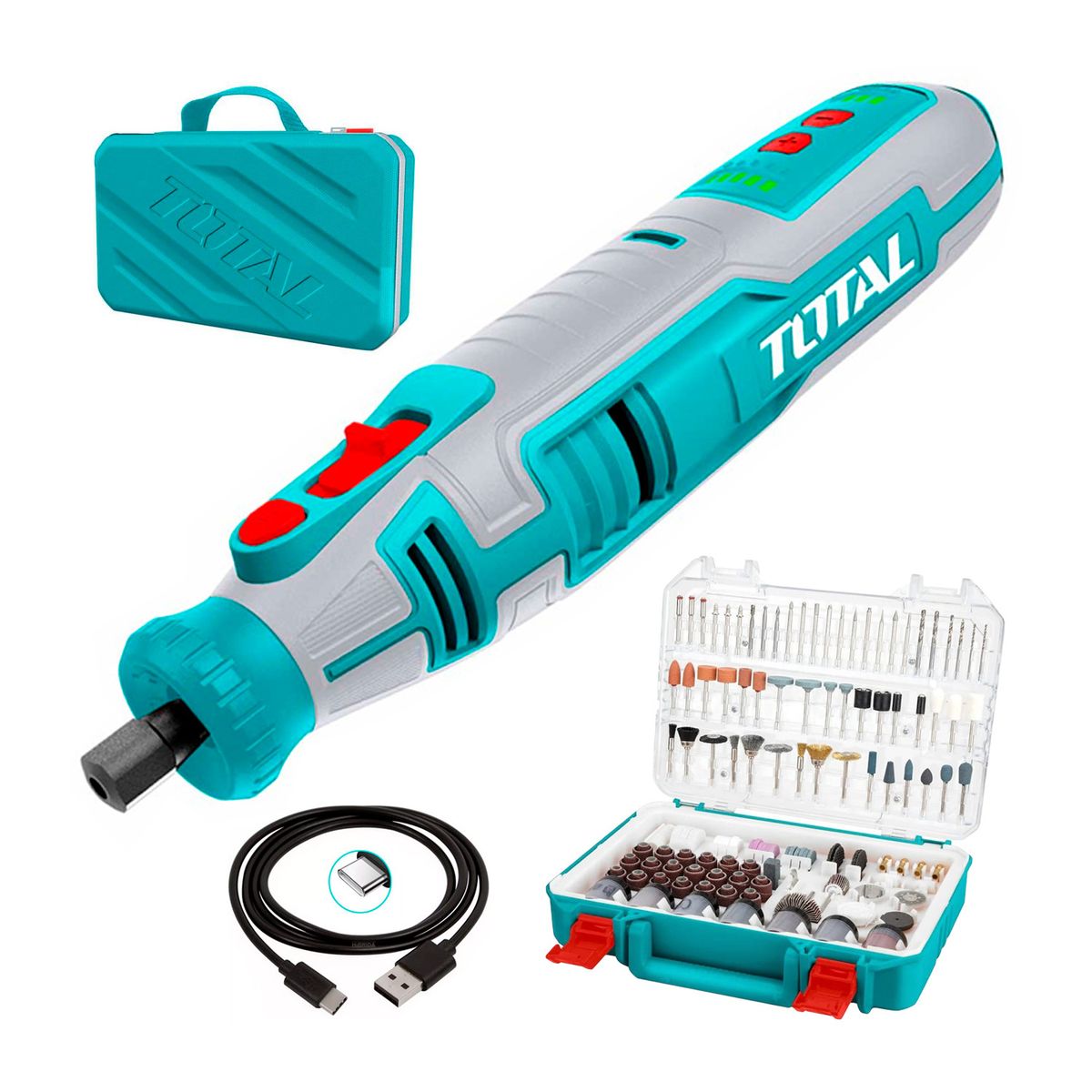 TOTAL TOOLS - MINITORNO GRINDER 8V TOTAL INALÁMBRICO 67 PZS USB + SET 420 ACCESORIOS