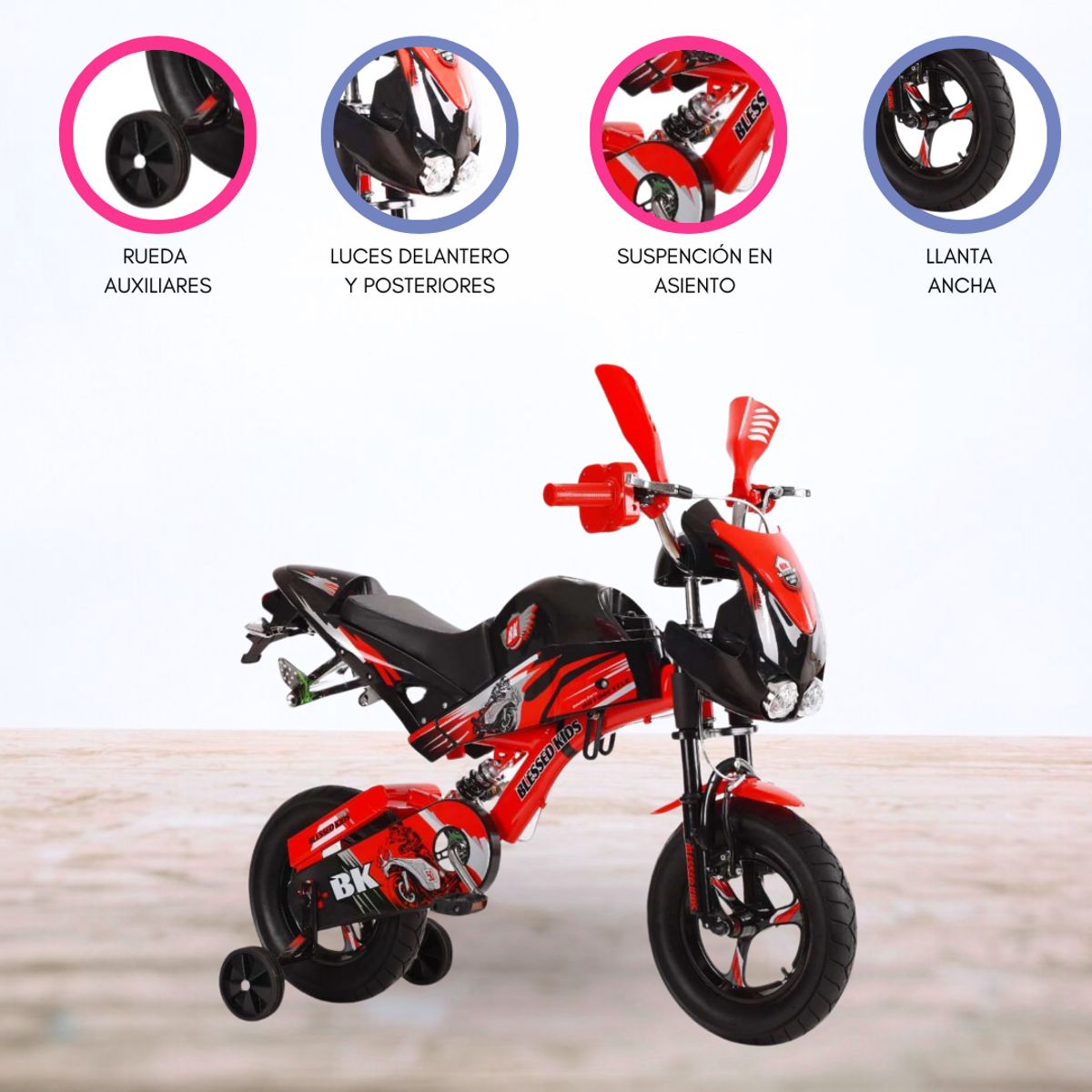 CUZKA - Bicicleta para Niños Aro 12 «MOTORCYCLE» RED