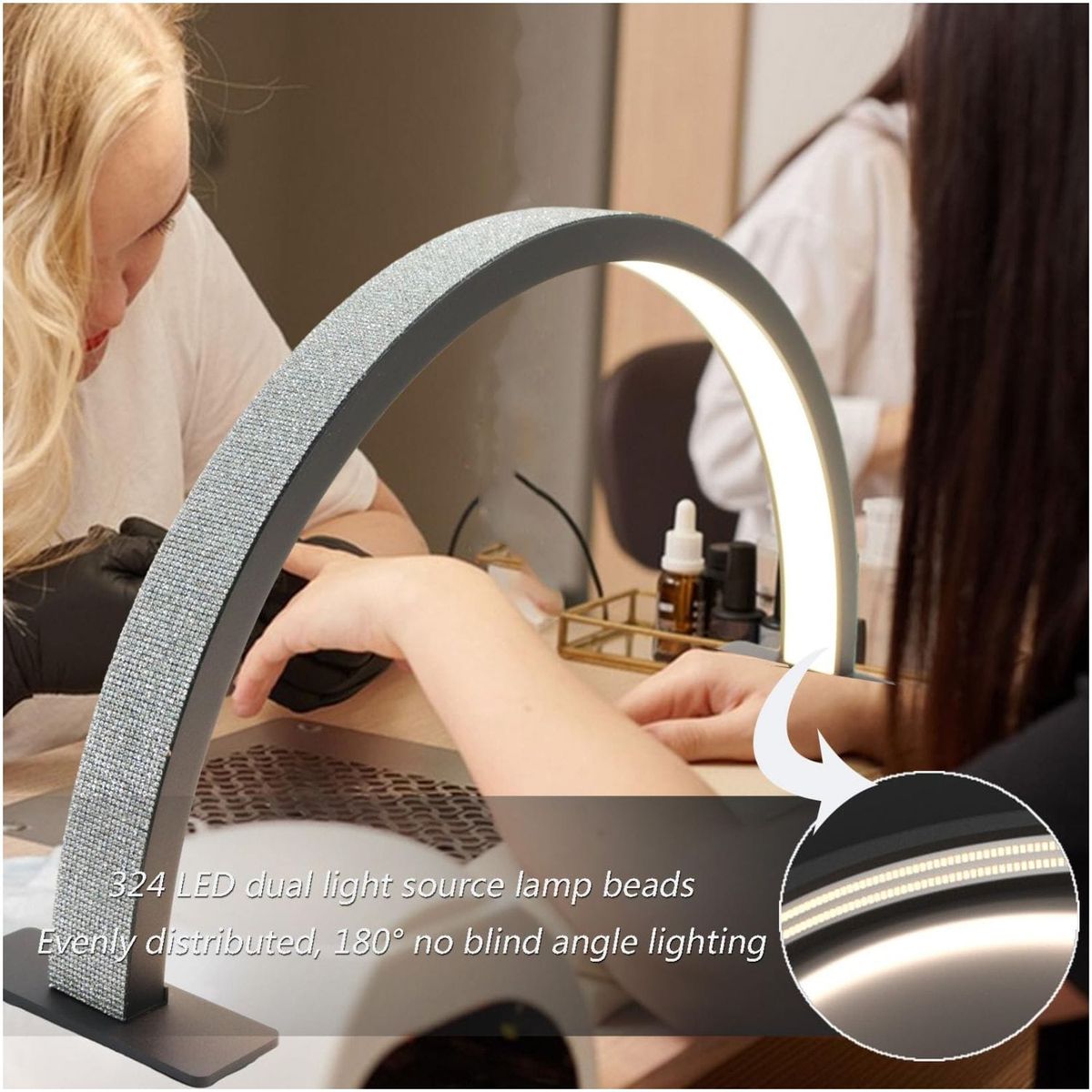 BEAUTIFUL - Lampara LED Profesional Arco Media Luna Luz Graduable y Regulable Neg