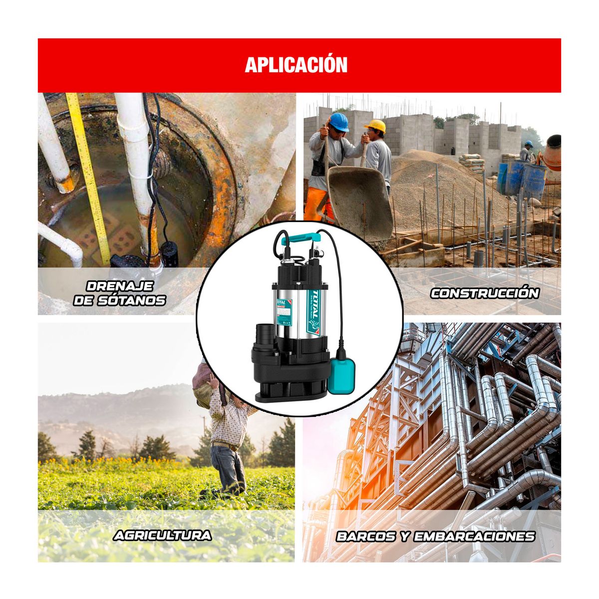 TOTAL TOOLS - BOMBA SUMERGIBLE AGUA SUCIALIMPIA 1HP 750W TOTAL - TWP775016-5