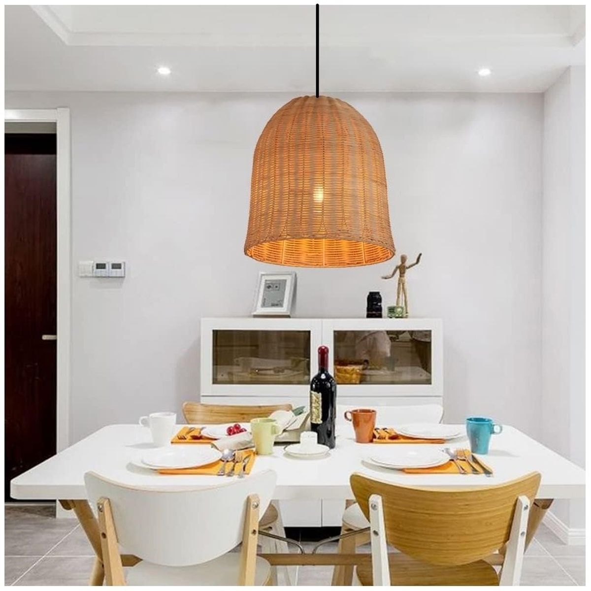 GENERICO - Lámpara colgante de mimbre hecha a mano