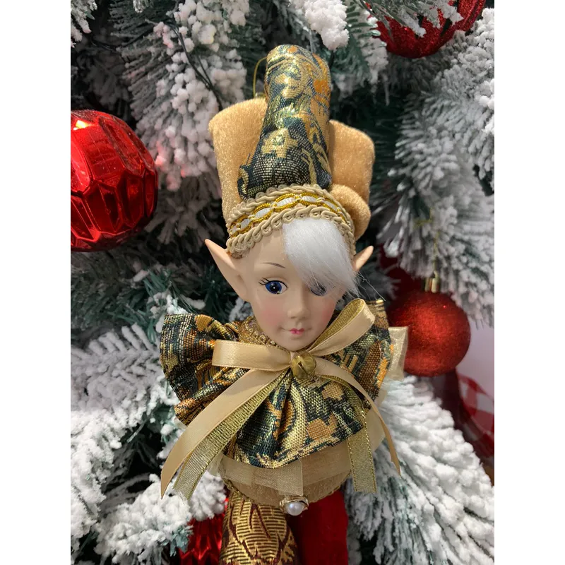 GENERICO - Adorno Duende  Elfo arlequin Navideño Dorado para decoracion arbol
