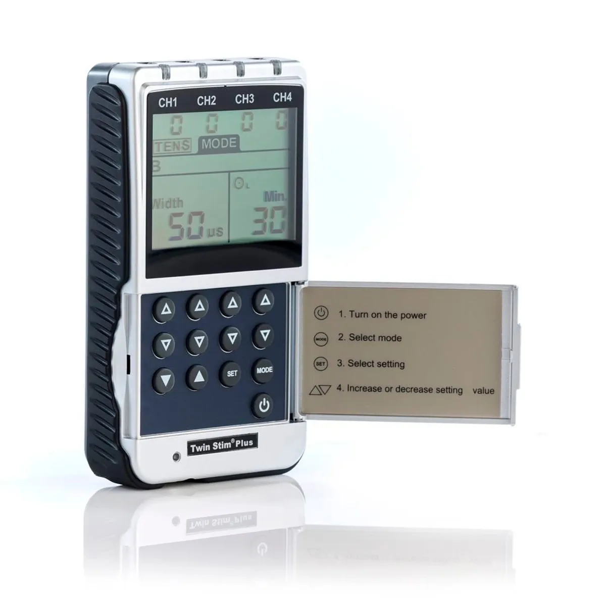 PERUMASSAGE - Twin Stim Plus - TENS/EMS Digital de 4 Canales y 8 Parches