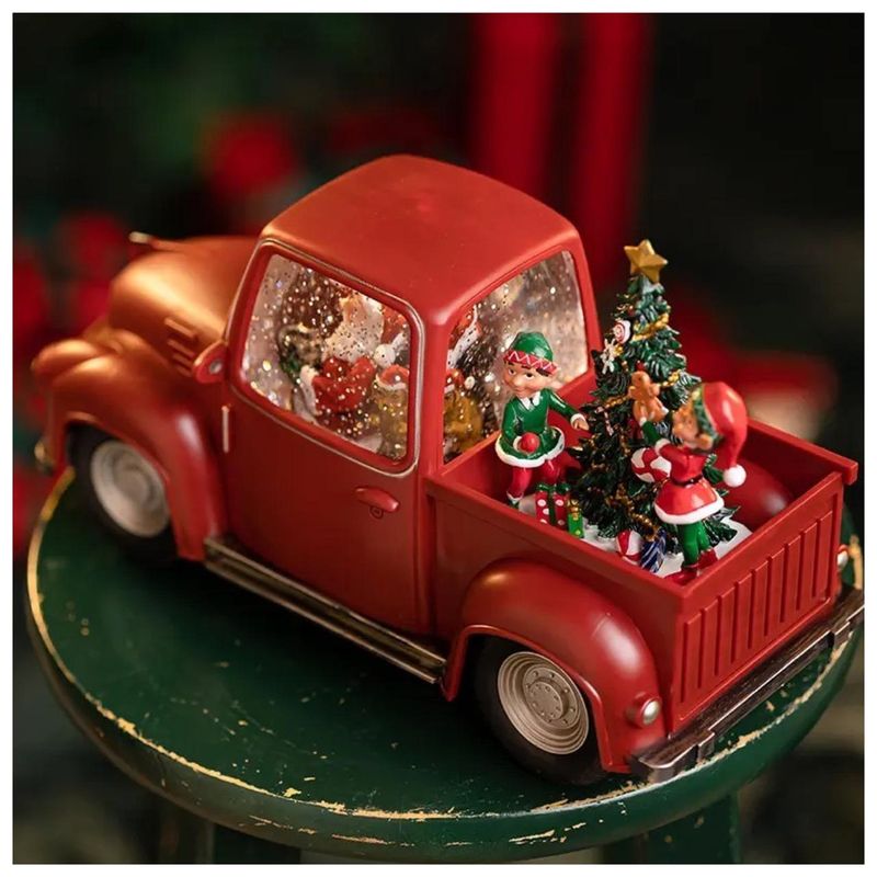 GENERICO - Carro Navideño Rojo musical LED de agua Papá Noel con Perro y Elfos