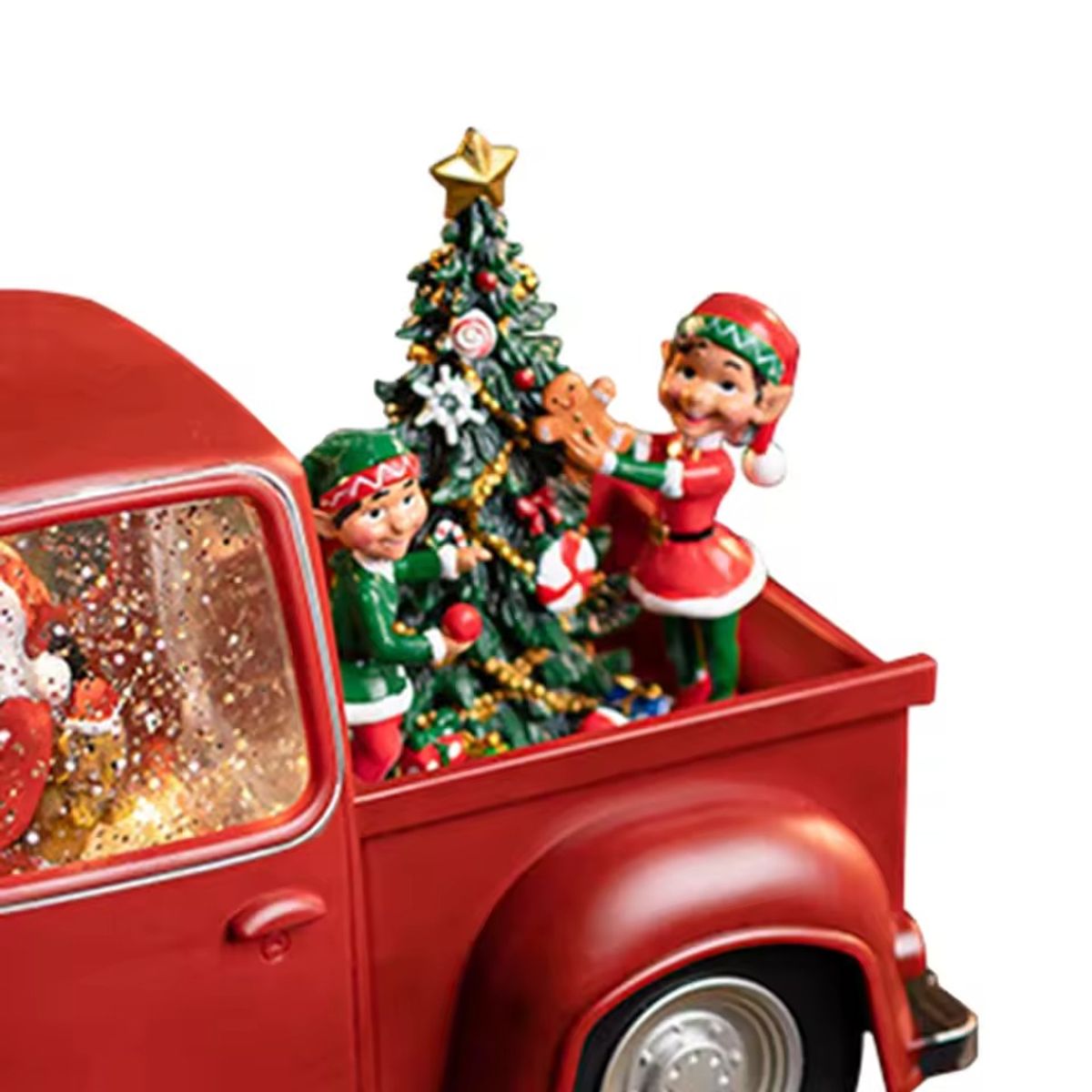 GENERICO - Villa navideña Carro LED Navideño Rojo 28cmx18cm musical de agua Papá Noel con Perro y Elfos