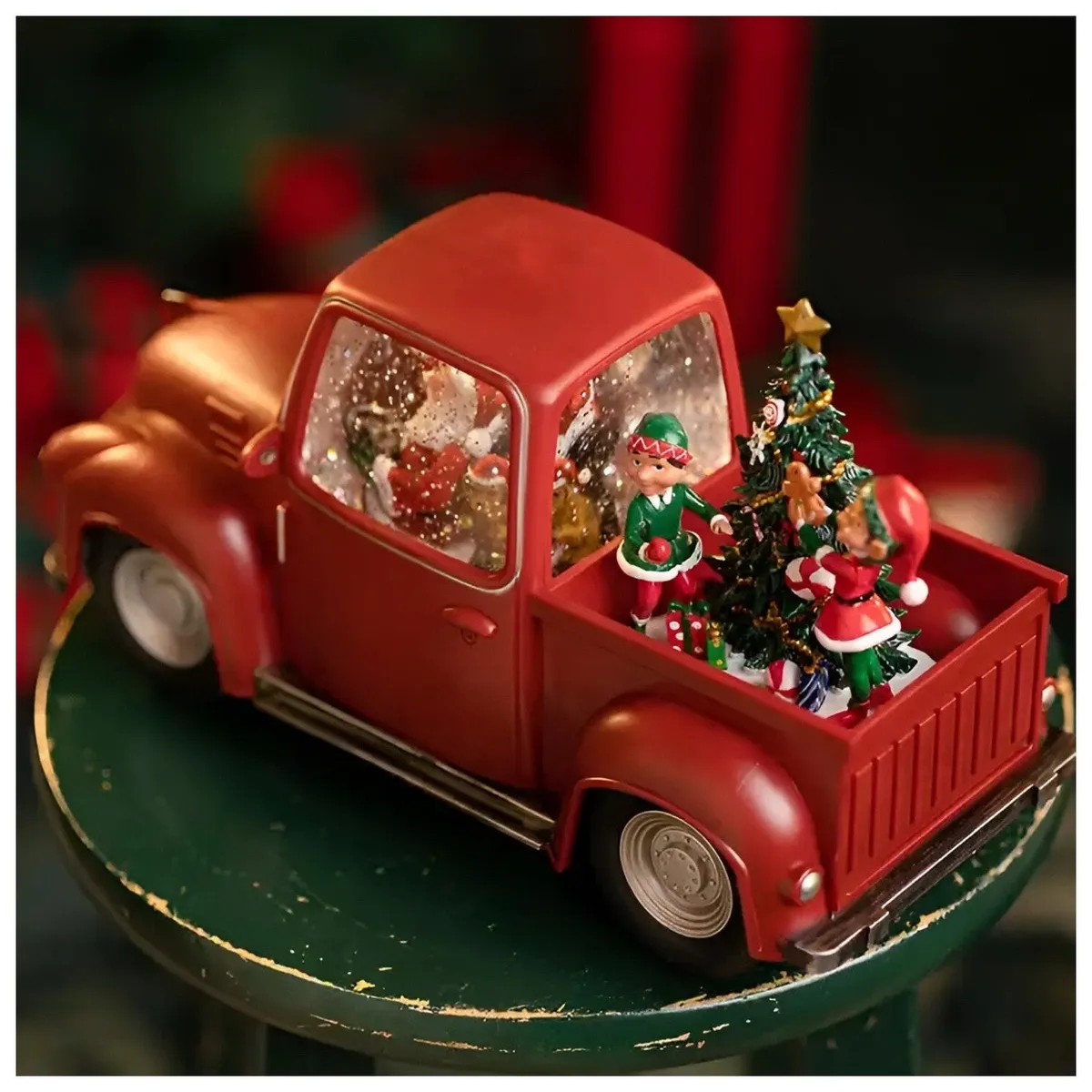 GENERICO - Carro Navideño Rojo 28 cm x 18 cm Lampara musical de agua Papá Noel Santa Perro y Duendes