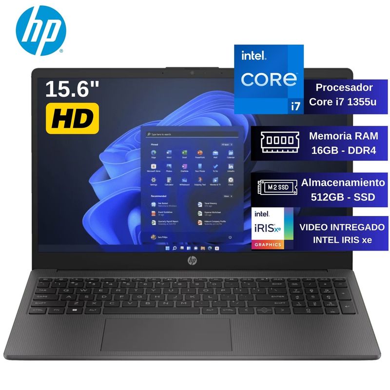HP - Laptop HP 250 G10, 15.6 LED HD, Intel i7-1355U, Ram 16GB, SSD 512GB, FreeDos 3.0