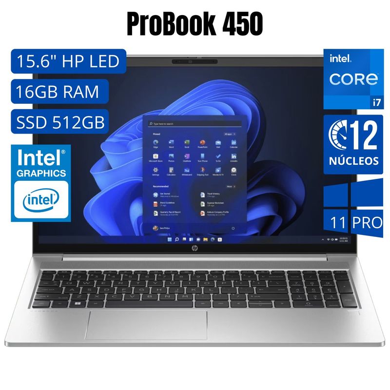HP - Laptop HP ProBook 450 15.6 LED FHD, Intel i7-1355U, Ram 16GB, SSD 1TB, Win 11 Pro
