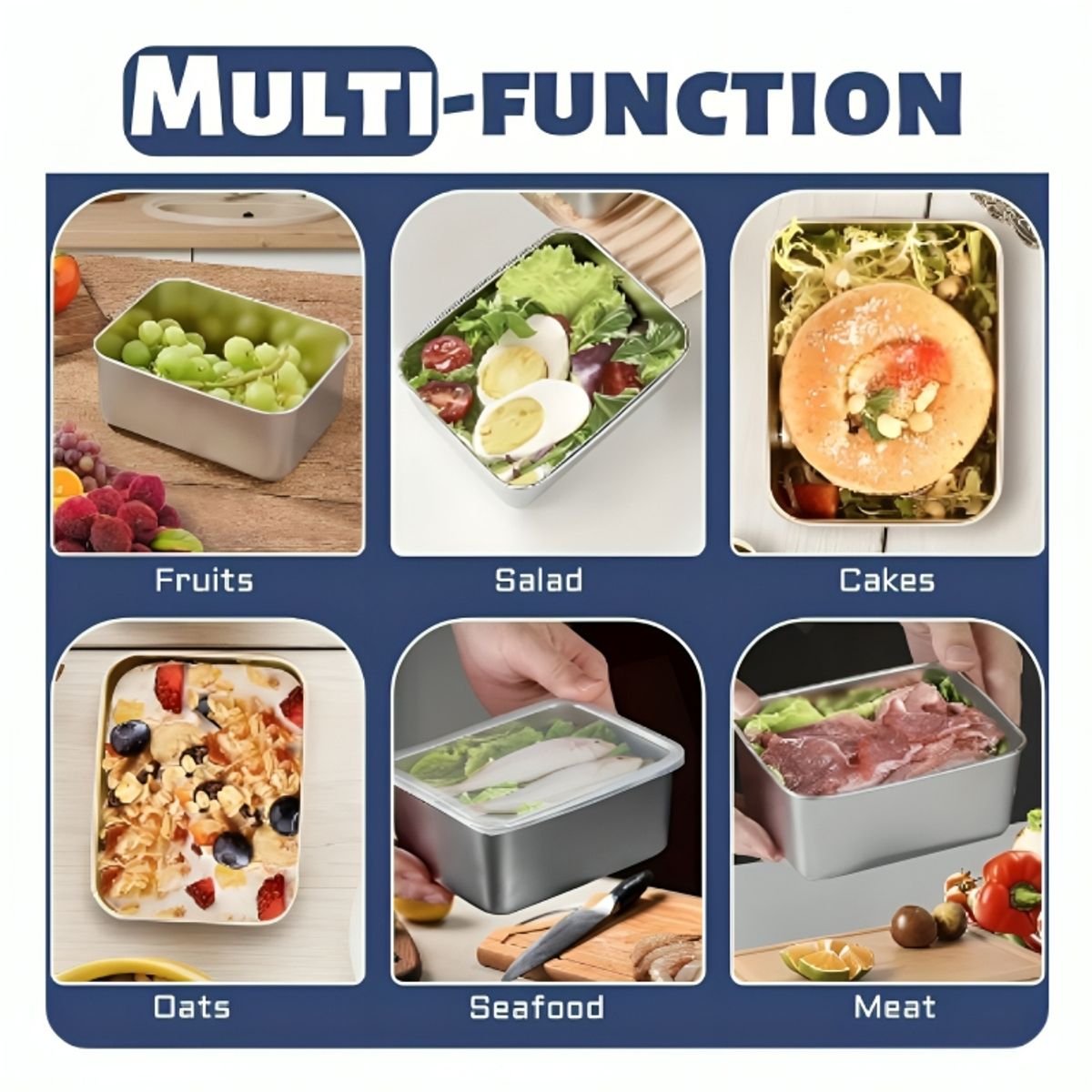 GENERICO - Set 3 Táper de Almacenamiento Alimentos Herméticas de Acero Inoxidable