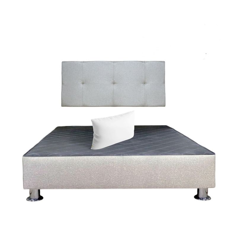 MUEBLES MACRUMO - Cama tapizada Brisa - 2 Plz - Tela Antifluido Beige + Almohada