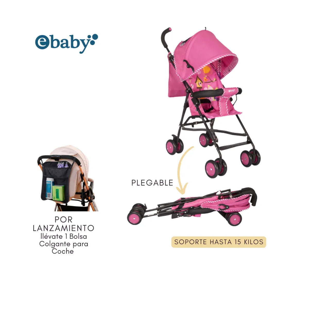EBABY - Coche Bastón Practico y Liviano Fresh Style EB2011-1 Rosado