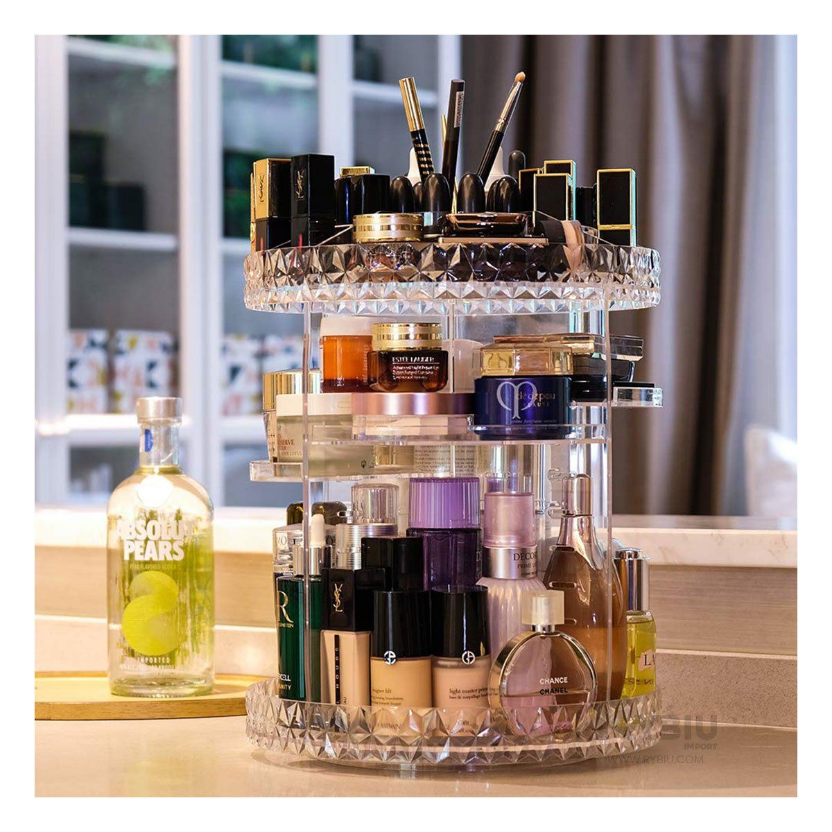 RYBIU IMPORT - Soporte Compacto Makeup Mediano 360° Y+Banderitas Adhesivas