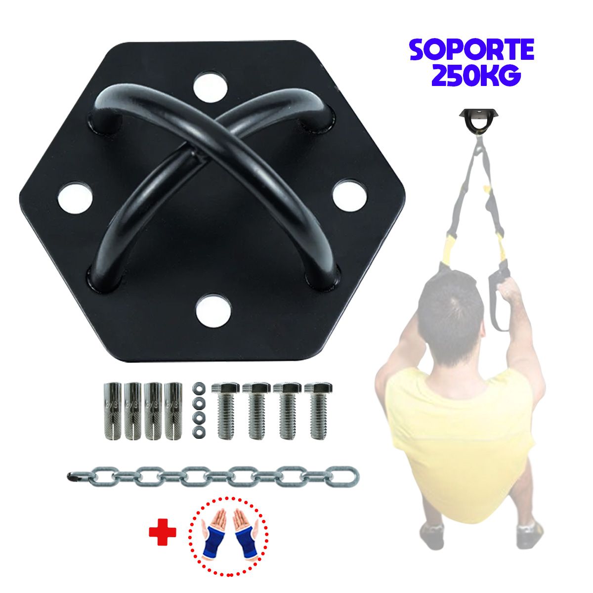 HOLGU - SOPORTE CROSSFIT HEXAGONAL + CADENA EXTENSION + GUANTES