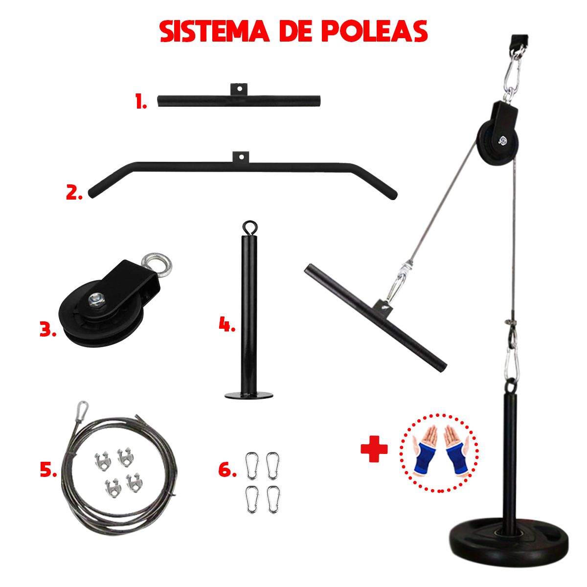 HOLGU - Set Entrenamiento Polea Accesorios + Guantes