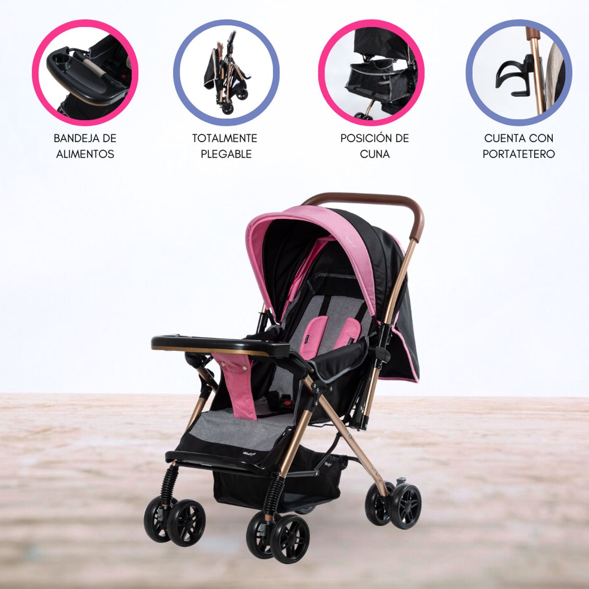 EBABY - Coche Cuna para bebé «BON» PINK