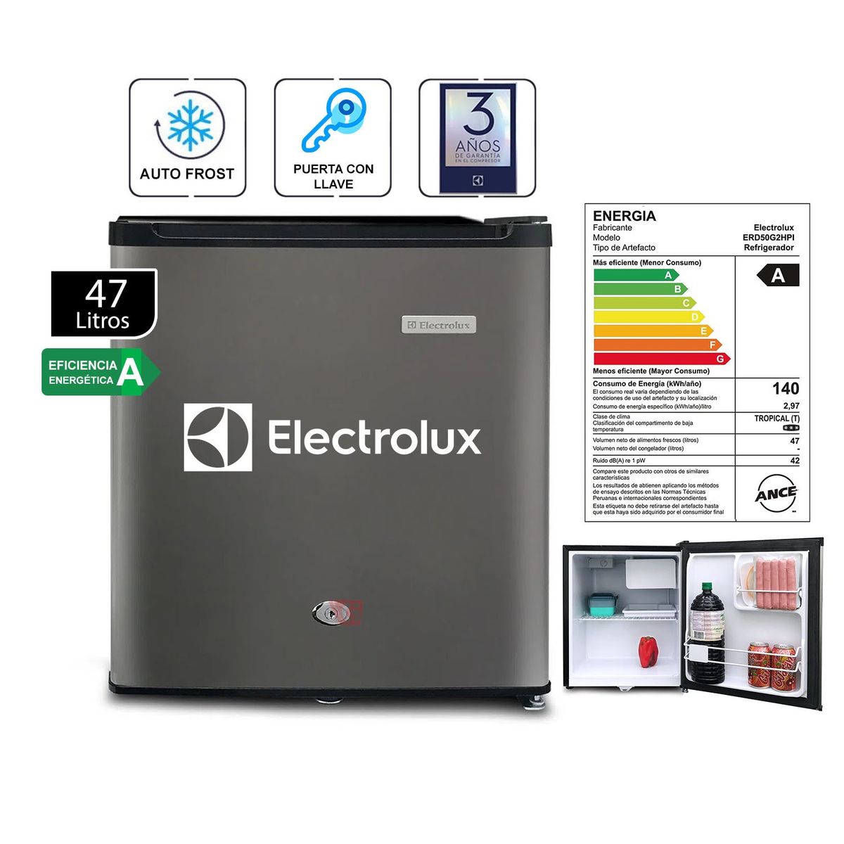 ELECTROLUX - Frigobar Electrolux 47 lt ERD50G2HPI Inox