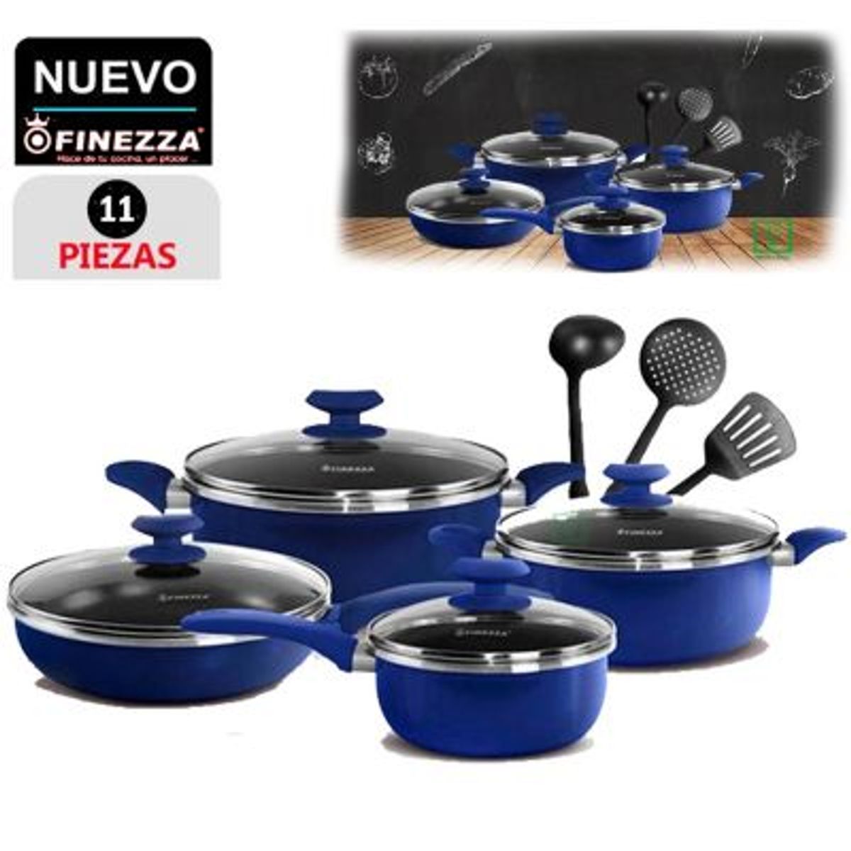 FINEZZA - Set de Ollas 11Pzas Antiadherentes FZ-1625T-2 Azul