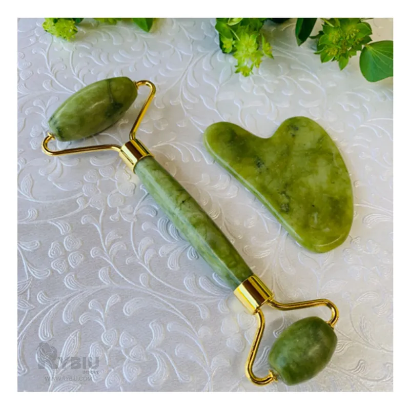 RYBIU IMPORT - Masajeador de Piedra Jade Color Verde Y+Regalo Stickers