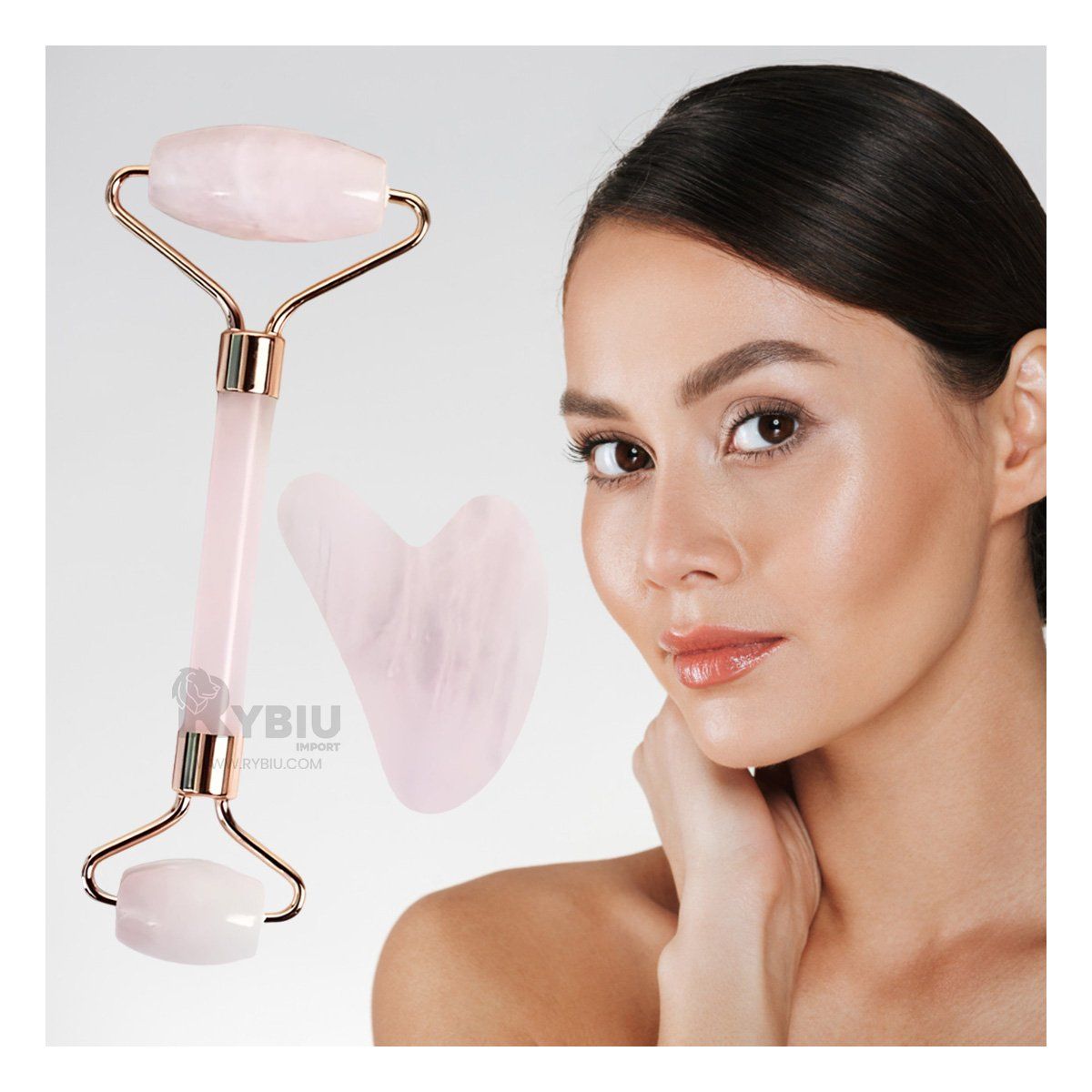 RYBIU IMPORT - Set 2 de Limpieza Facial Cuarzo en Rosado Marmoleado