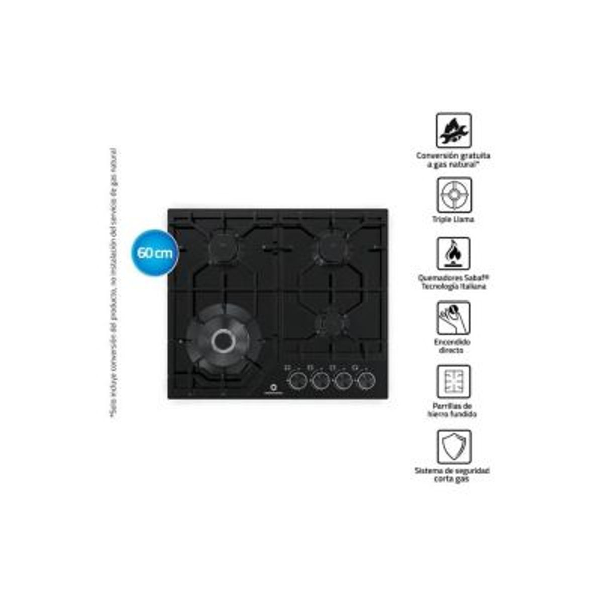 INDURAMA - Encimera A Gas Indurama EGASI-604CGNE 4h