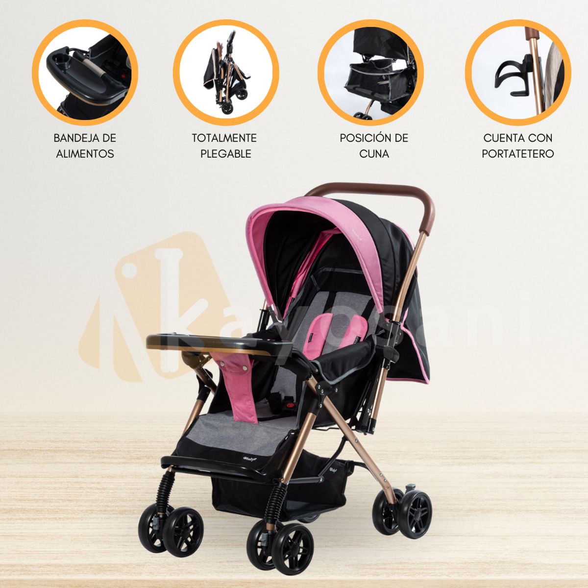 EBABY - Coche Cuna para bebé «BON» Pink