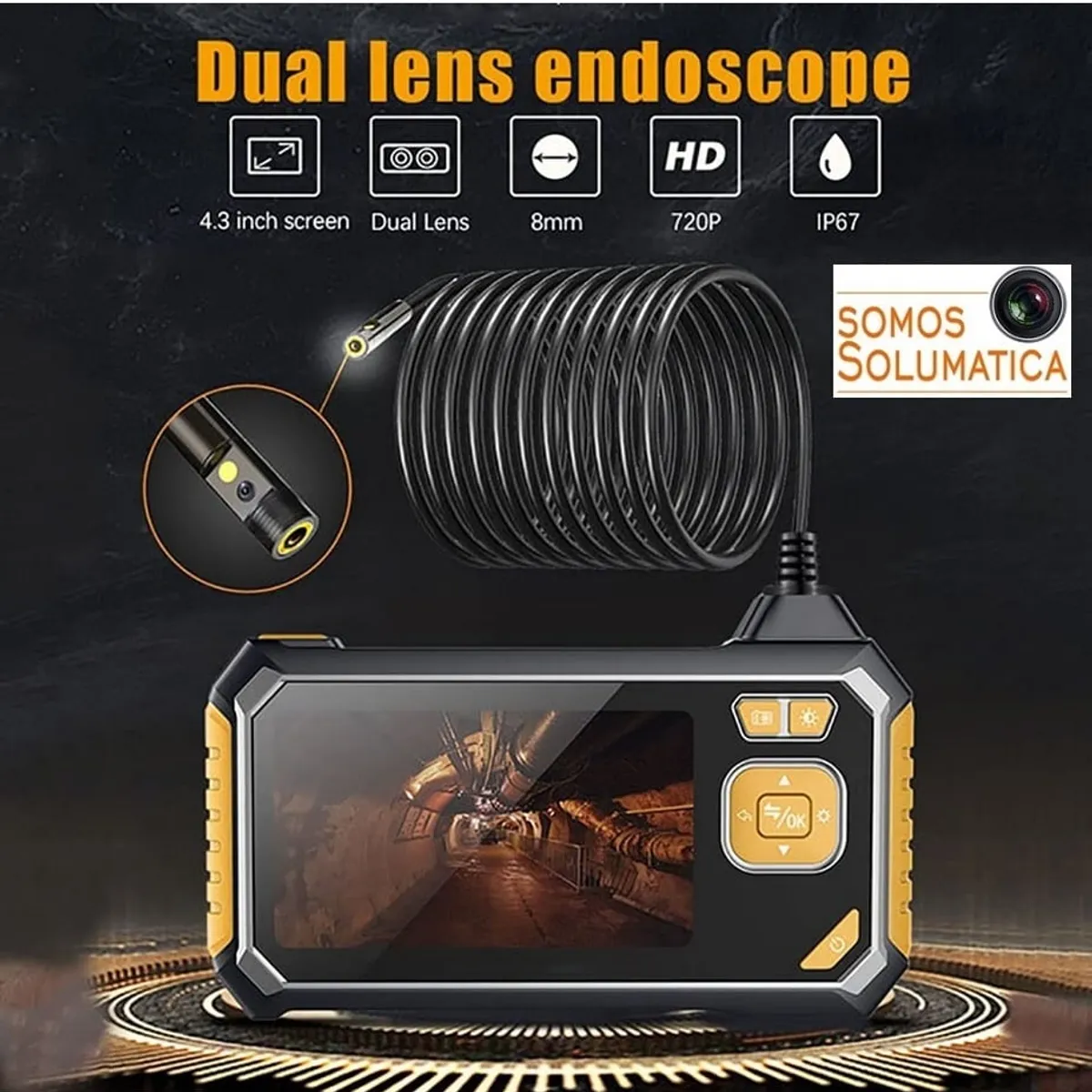 OEM - Camara Endoscopio 3 Metros - Con Pantalla 4.3" Luz Led - Dos Camaras