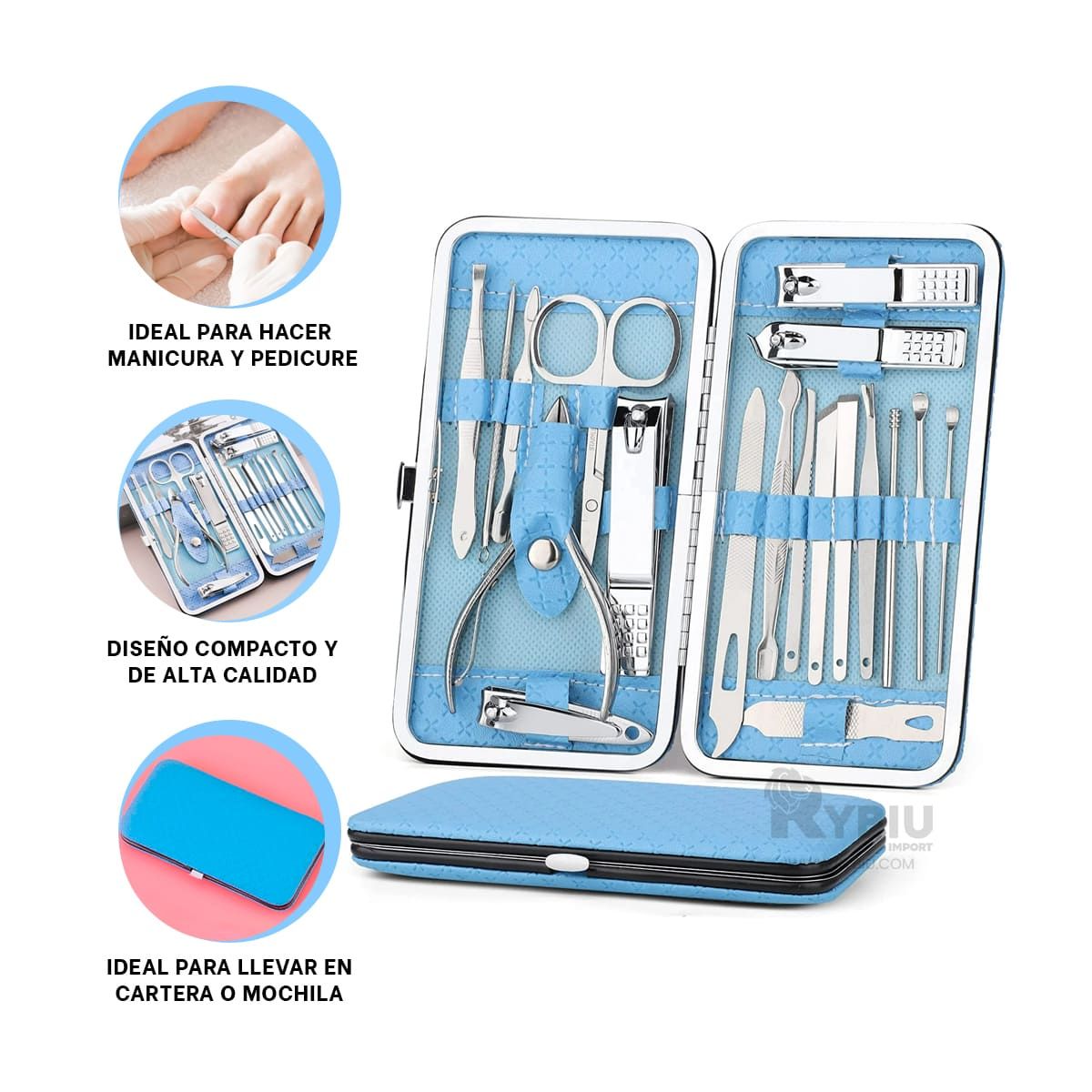 RYBIU IMPORT - Pack Util para Uñas Color Celeste Y+Regalo Ligas para Peinar